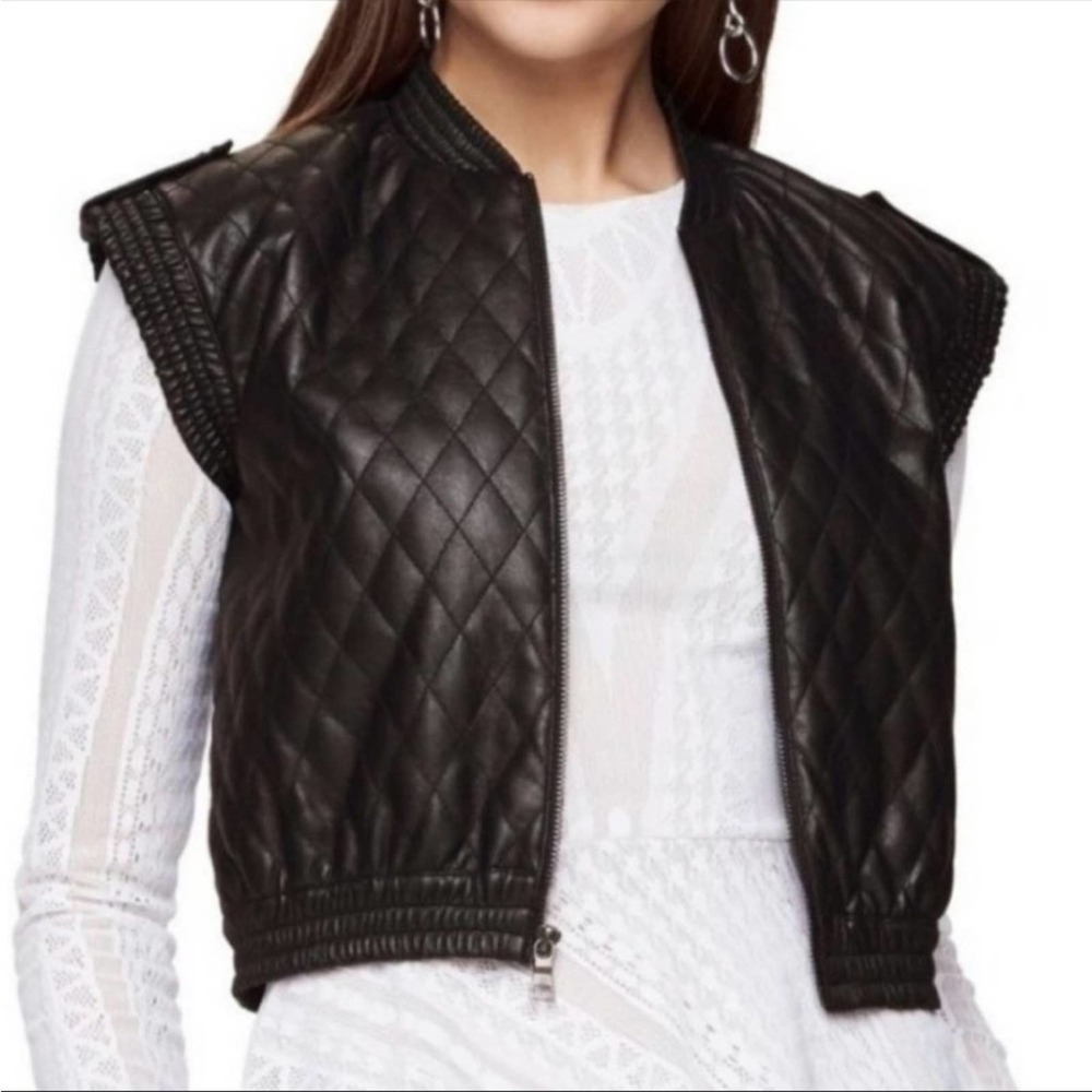 BCBGMaxAzria Black Quilted Faux Leather Vest S